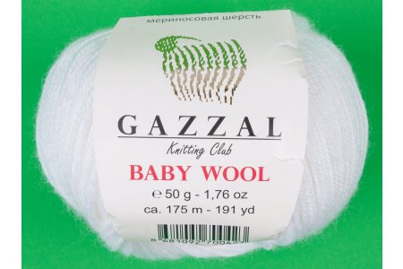 Пряжа Gazzal Baby Wool белый (801), 40%шерсть мериноса/20%кашемирПА/40%акрил, 175м, 50г