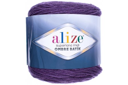 Пряжа Alize Superlana Midi ombre batik белый-фиолетовый (7269), 25%шерсть/75%акрил, 510м, 300г