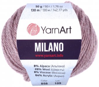 Пряжа Yarnart Milano кофе (858), 8%альпака/20%шерсть/8%вискоза/64%акрил, 130м, 50г