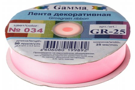 Тесьма GAMMA репсовая, розовый (034), 25мм, 1м