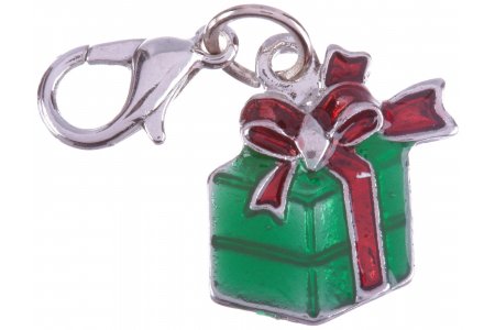 Подвеска-шарм Подарок, красно-зеленый в серебре, 20*15мм