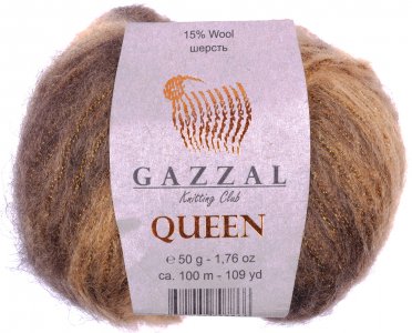 Пряжа Gazzal Queen бежево-коричневый меланж (2763), 15%шерсть/35%полиэстер/15%металлик/35%акрил, 100м, 50г