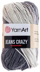 Пряжа YarnArt Jeans CRAZY экрю-светло-серый-темно-серый батик (8204), 55%хлопок/45%акрил, 160м, 50г