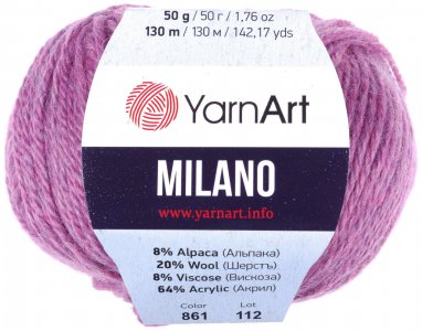 Пряжа Yarnart Milano цикламен (861), 8%альпака/20%шерсть/8%вискоза/64%акрил, 130м, 50г