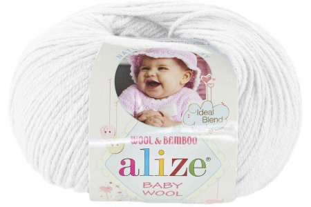 Пряжа Alize Baby Wool белый (55), 40%шерсть/20%бамбук/40%акрил, 175м, 50г
