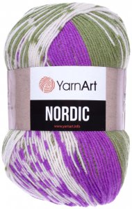 Пряжа Yarnart Nordic белый-зеленый-сиреневый (666), 20%шерсть/80%акрил, 510м, 150г