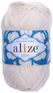 Пряжа Alize Miss молочный (62), 100% мерсеризованный хлопок, 280м, 50г