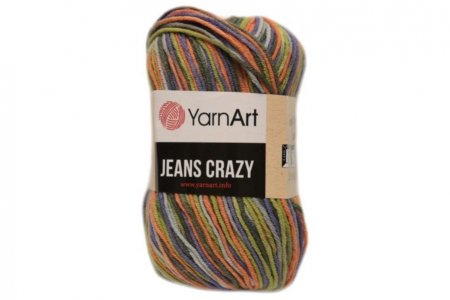 Пряжа YarnArt Jeans CRAZY оранжевый-желтый-сиреневый-серый (8213), 55%хлопок/45%акрил, 160м, 50г