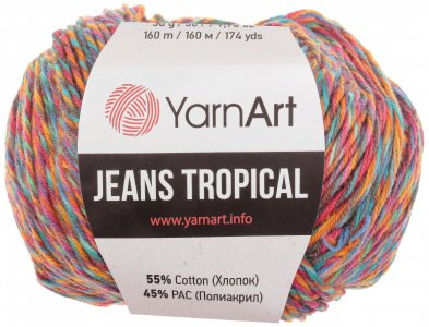 Пряжа YarnArt Jeans tropikal радужный меланж (612), 55%хлопок/45%акрил, 160м, 50г