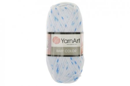 Пряжа Yarnart Baby Color белый-голубая/крапинка (5134), 100%акрил, 150м, 50г