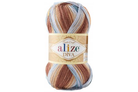 Пряжа Alize Diva Batik светло-серый-песочный-коричневый-пыльная джинса (7648), 100%микрофибра, 350м, 100г