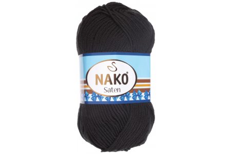 Пряжа Nako Saten черный (217), 100%микрофибра, 115м, 50г
