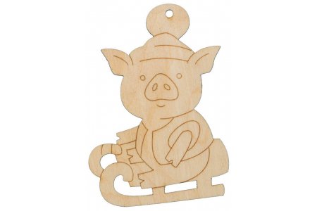 Заготовка для декорирования деревянная MR. CARVING  Свинка на санках, 5,8*8,5см