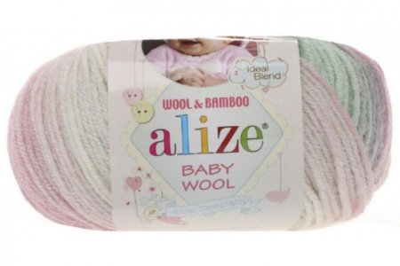Пряжа Alize Baby Wool Batik белый-розовый-серый-мята (6541), 40%шерсть/20%бамбук/40%акрил, 175м, 50г
