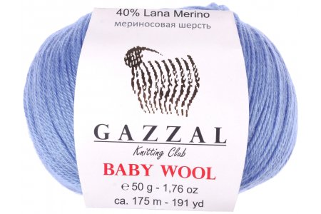 Пряжа Gazzal Baby Wool голубой (813), 40%шерсть мериноса/20%кашемирПА/40%акрил, 175м, 50г