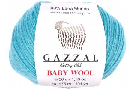 Пряжа Gazzal Baby Wool зеленая бирюза (832), 40%шерсть мериноса/20%кашемирПА/40%акрил, 175м, 50г