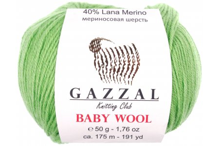 Пряжа Gazzal Baby Wool яркий салатовый (821), 40%шерсть мериноса/20%кашемирПА/40%акрил, 175м, 50г