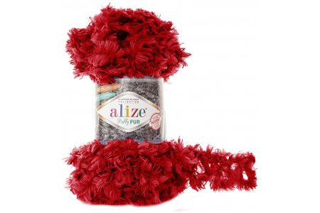 Пряжа Alize Puffy Fur красный (6109), 100%микрополиэстер, 6м, 100г