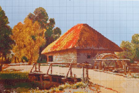 Схема для вышивки крестом цветная, Сельский домик, 30*42см
