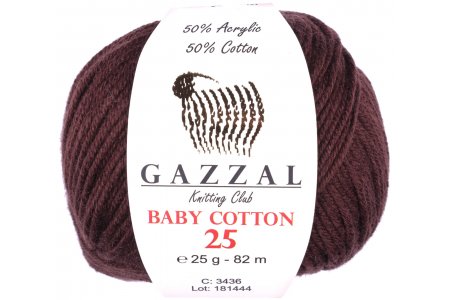 Пряжа Gazzal Baby Cotton 25 темный шоколад (3436), 50%хлопок/50%акрил, 82м, 25г