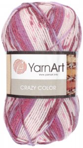 Пряжа Yarnart Crazy color розовый-сиреневый-малина (168), 75%акрил/25%шерсть, 260м, 100г