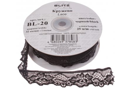 Кружево BLITZ  эластичное, черный, 32мм, 1м