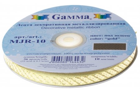 Тесьма GAMMA металлизированная, золото, 10мм, 1м
