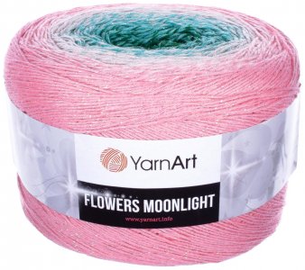 Пряжа YarnArt Flowers Moonlight розовый-зеленая бирюза-изумруд (3292), 53%хлопок/43%акрил/4%металлик, 1000м, 260г