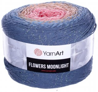 Пряжа YarnArt Flowers Moonlight джинсовый-бежевый-розовый (3262), 53%хлопок/43%акрил/4%металлик, 1000м, 260г
