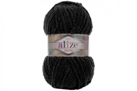 Пряжа Alize Softy plus черный (60), 100%микрополиэстер, 120м, 100г