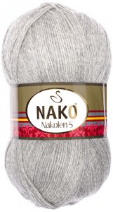Пряжа Nako Nakolen 5-Fine серебристый (195), 49%шерсть/51%акрил, 490м, 100г