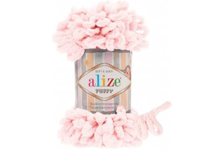 Пряжа Alize Puffy бледная розовая пудра (639), 100%микрополиэстер, 9м, 100г