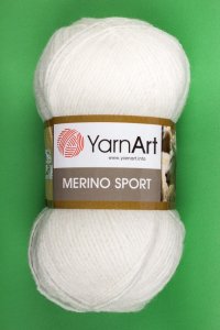 Пряжа Yarnart Merino Sport белый (762), 50%шерсть/50%акрил, 400м, 100г