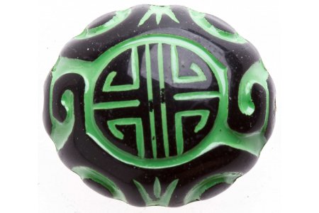 Бусина пластиковая АСТРА овальная с орнаментом, черно-зеленый(003), 22*20*14мм