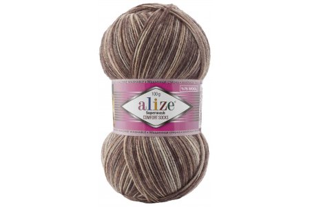 Пряжа Alize Superwash comfort socks коричнево-бежевый (7678), 75%шерсть/25%полиамид, 420м, 100г