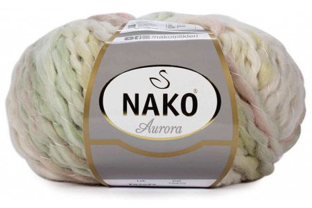 Пряжа Nako Aurora суровый-розовый-зеленый (75970), 75%акрил/15%шерсть/10%альпака, 60м, 150г