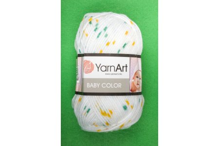 Пряжа Yarnart Baby Color белый/разноцветная крапинка (202/5133), 100%акрил, 150м, 50г