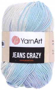 Пряжа YarnArt Jeans CRAZY экрю-голубой-сиреневый-мятный батик (8208), 55%хлопок/45%акрил, 160м, 50г