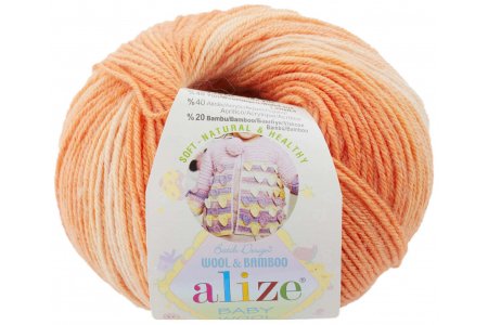 Пряжа Alize Baby Wool Batik жёлтый-светло-оранжевый-оранжевый (7720), 40%шерсть/20%бамбук/40%акрил, 175м, 50г