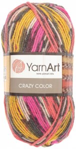 Пряжа Yarnart Crazy color розовый-малиновый-желтый-серый (167), 75%акрил/25%шерсть, 260м, 100г