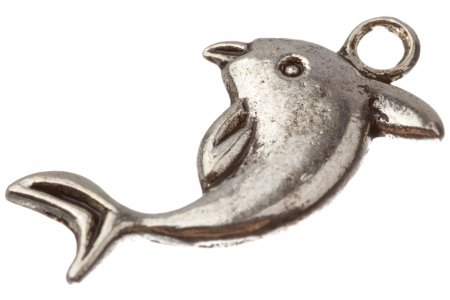 Подвеска металлическая Дельфин с колечком, античное серебро,15*25 мм