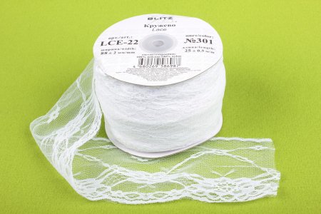 Кружево BLITZ ажурное белый(301), 88мм, 1м