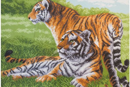 Канва с рисунком для вышивки крестом МАТРЕНИН ПОСАД Тигры, 28*28см