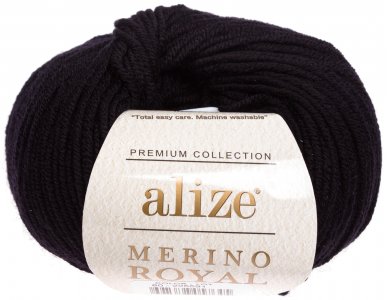 Пряжа Alize Merino royal черный (60), 100%шерсть, 100м, 50г
