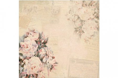 Бумага для скрапбукинга CRAFT PREMIER Коллекция Акварельные цветы, Винтажные пионы, 30,5*30,5см