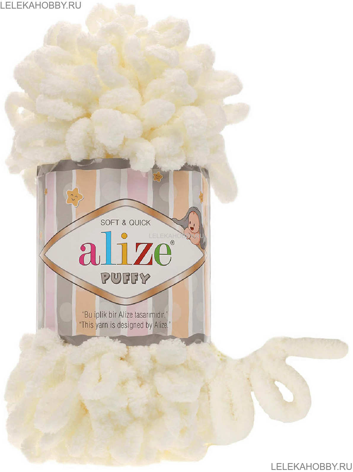 Пряжа Alize Puffy молочный (62), 100%микрополиэстер, 9м, 100г 151₽