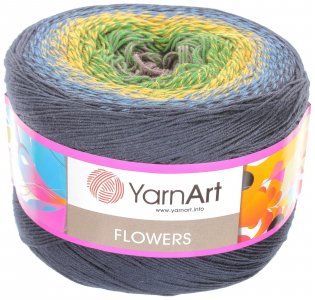 Пряжа YarnArt Flowers темно синий-желтый-зеленый-серый(250), 55%хлопок/45%акрил, 1000м, 250г