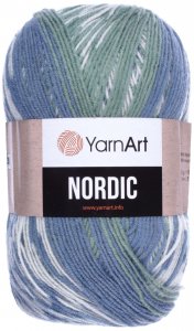 Пряжа Yarnart Nordic светло зеленый-джинс-белый (654), 20%шерсть/80%акрил, 510м, 150г