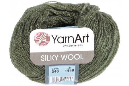 Пряжа Yarnart Silky wool хаки (346), 65%шерсть мериноса/35%искусственный шелк, 190м, 25г