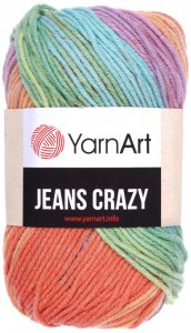 Пряжа YarnArt Jeans CRAZY оранжевый-салатовый-бирюзовый-сиреневый батик (8202), 55%хлопок/45%акрил, 160м, 50г